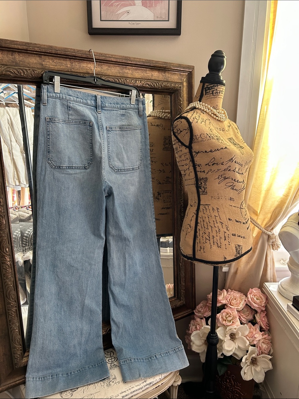 J.CREW • Sailor Wide Leg Trousers Gold Buttons Patch Pockets Jeans - High Rise - Picture 10 of 16